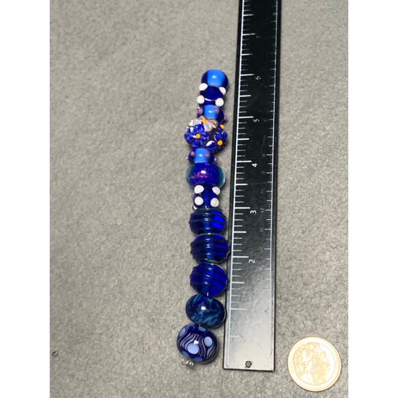 Handmade Blue Lampwork Glass Beads Strand for Jewelry Making & Crafting Projects - Picture 6 of 7